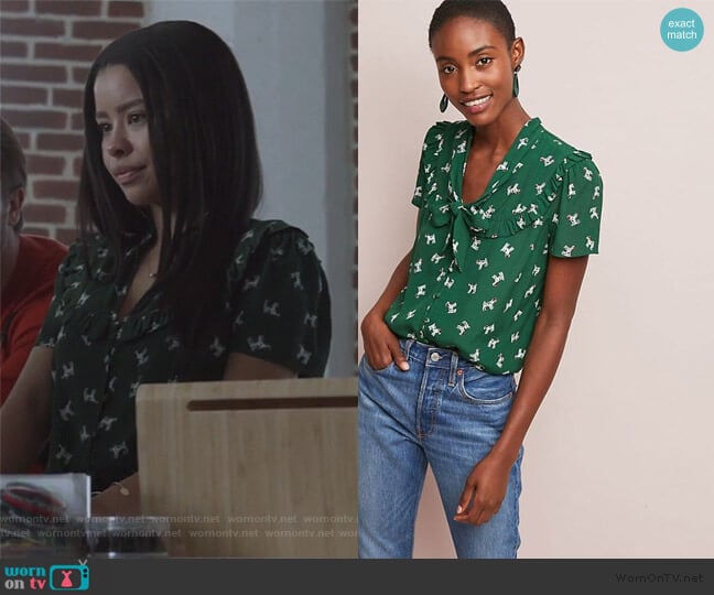 Adageo Dog Print Shirt by Maeve at Anthropologie worn by Mariana Foster (Cierra Ramirez) on Good Trouble