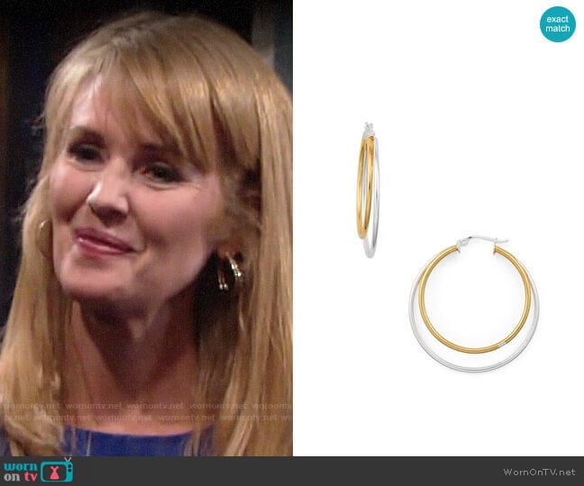 Aqua Double Hoop Earrings worn by Mallory Armstrong (Wendy Benson Landes) on The Young and the Restless