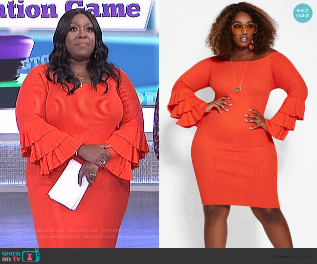 Orange Bell Sleeve Dress by Ashley Stewart worn by Loni Love on The Real