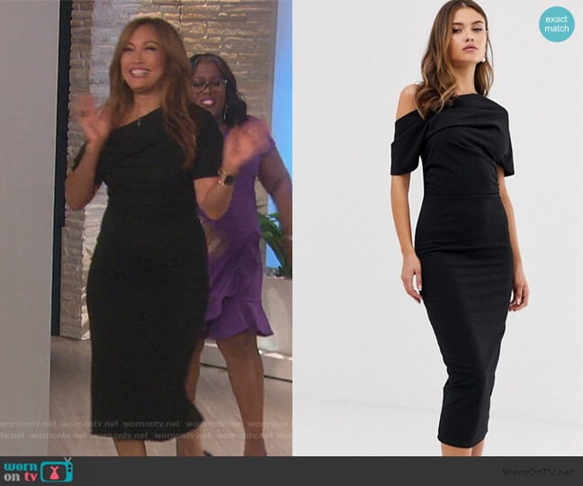 Pleated Shoulder Pencil Dress by Asos worn by Carrie Inaba on The Talk