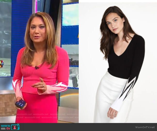 Flare Stitch Rib V Top - Spring 2019 Collection by Autumn Cashmere worn by Ginger Zee on Good Morning America