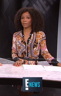 Zuri’s baroque print blouse and skirt on E! News