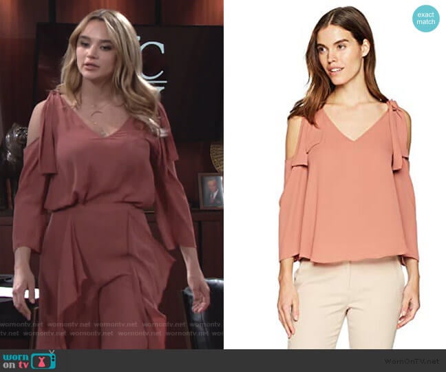 Caralyne Cold Shoulder Top by BCBGMAXAZRIA worn by Summer Newman (Hunter King) on The Young and the Restless