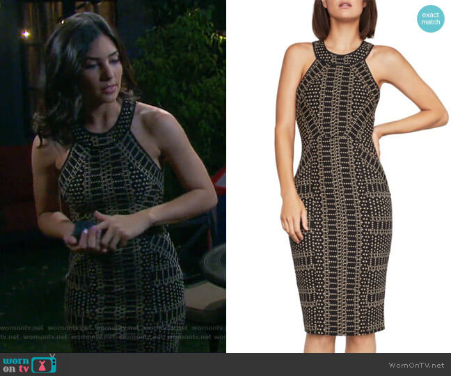 Pyramid-Jacquard Sleeveless Sheath Dress by Bcbgmaxazria worn by Gabi Hernandez (Camila Banus) on Days of our Lives