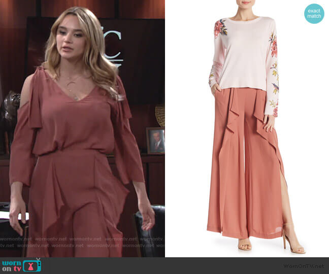 Ruffle Trim Pants by BCBGMAXAZRIA worn by Summer Newman (Hunter King) on The Young and the Restless