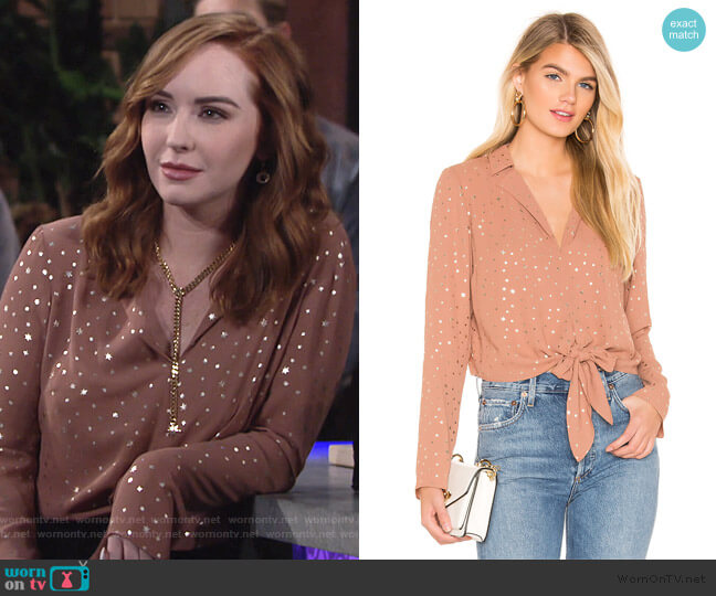 Metallic Star Tie-Front Blouse by BCBGeneration worn by Mariah Copeland (Camryn Grimes) on The Young & the Restless