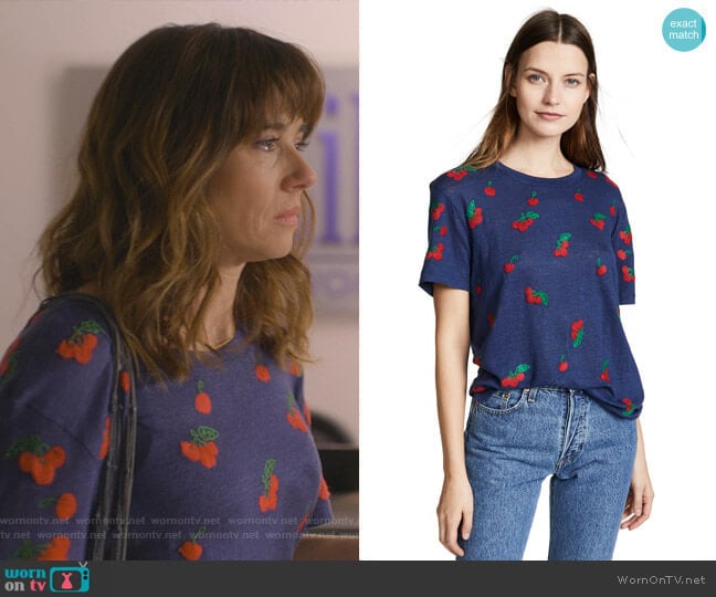 Cherries Tee by Banner Day worn by Judy Hale (Linda Cardellini) on Dead to Me