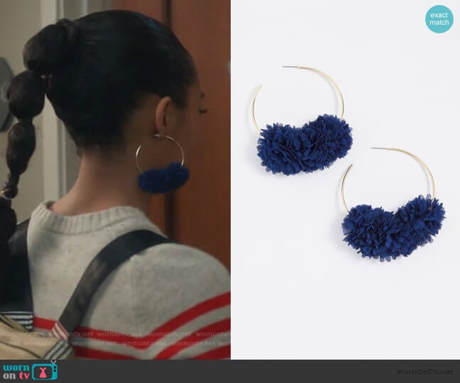 Hoop with Flower Earrings by Bauble Bar worn by Zoey Johnson (Yara Shahidi) on Grown-ish