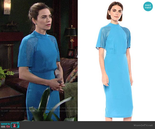 Bcbgmaxazria Lace Inset Sheath Dress worn by Victoria Newman (Amelia Heinle) on The Young and the Restless