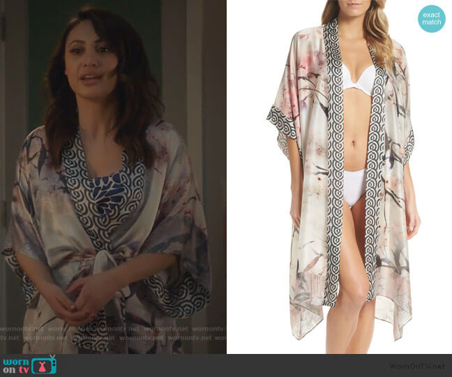 Print Silk Kimono Robe by Christine Lingerie worn by Ana Torres (Francia Raisa) on Grown-ish