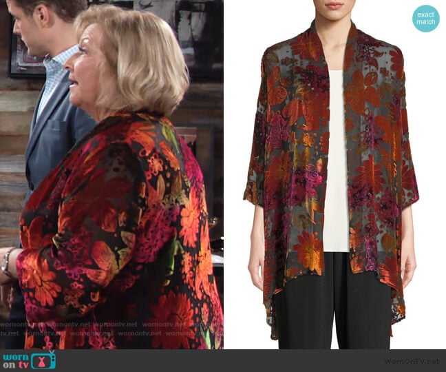 Plus Size Evening Bouquet Velvet Burnout Cardigan by Caroline Rose worn by Traci Abbott (Beth Maitland) on The Young and the Restless