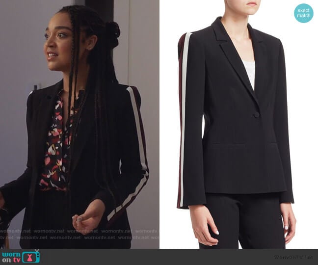 Rumi Ribbon Striped Blazer by Cinq a Sept worn by Kat Edison (Aisha Dee) on The Bold Type