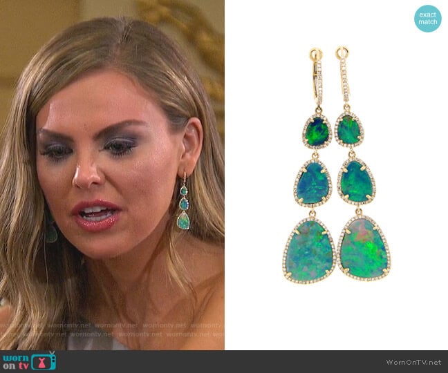 Black Opal & Diamond Halo Dangle Earring by Dilamani worn by Hannah Brown on The Bachelorette