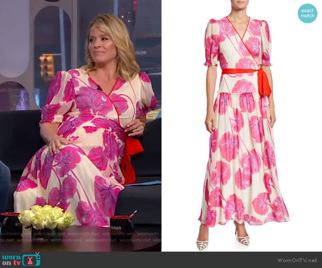 Breeze Floral-Print Silk Long Wrap Dress by Diane von Furstenberg worn by Sara Haines on Good Morning America