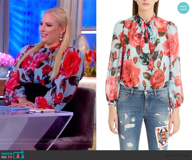 WornOnTV: Meghan’s blue rose print blouse on The View | Meghan McCain ...