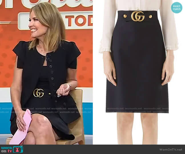 Double G Wool & Silk Crepe A-Line Skirt by Gucci worn by Savannah Guthrie on Today
