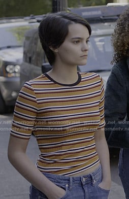 Elodie's yellow striped ribbed tee on Trinkets