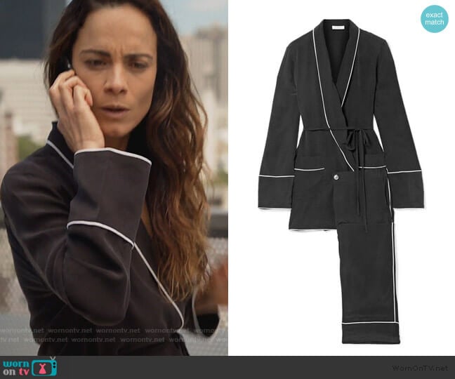 Theron washed-silk pajama set by Equipment worn by Teresa Mendoza (Alice Braga) on Queen of the South