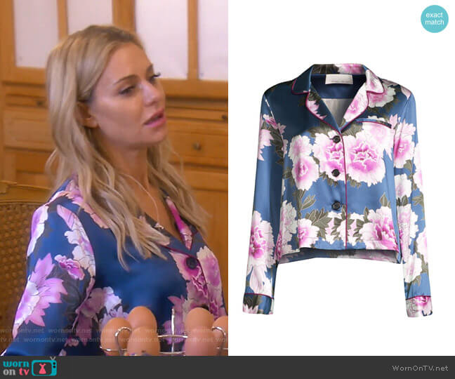 Floral-Print Silk Satin Pajama Top by Fleur du Mal worn by Dorit Kemsley  on The Real Housewives of Beverly Hills