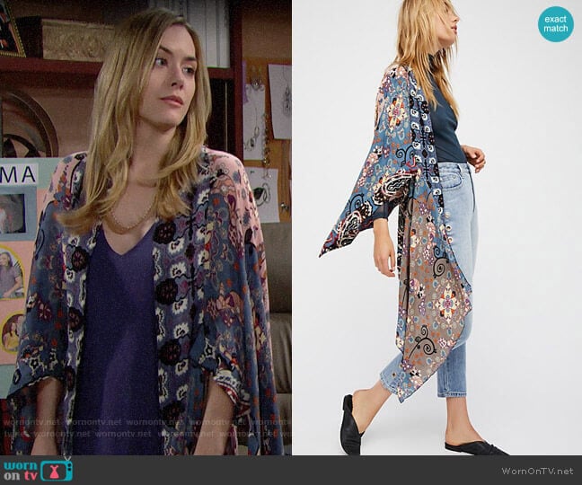 Free People Little Wing Mix Print Kimono worn by Hope Logan (Annika Noelle) on The Bold and the Beautiful