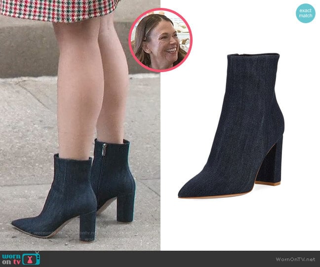 Denim Point-Toe 85mm Boots by Gianvito Rossi worn by Liza Miller (Sutton Foster) on Younger