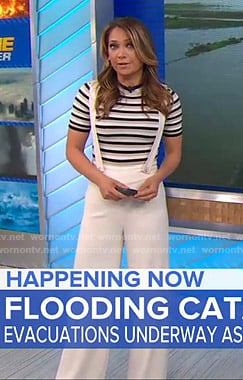 Ginger's striped top and white overalls on Good Morning America