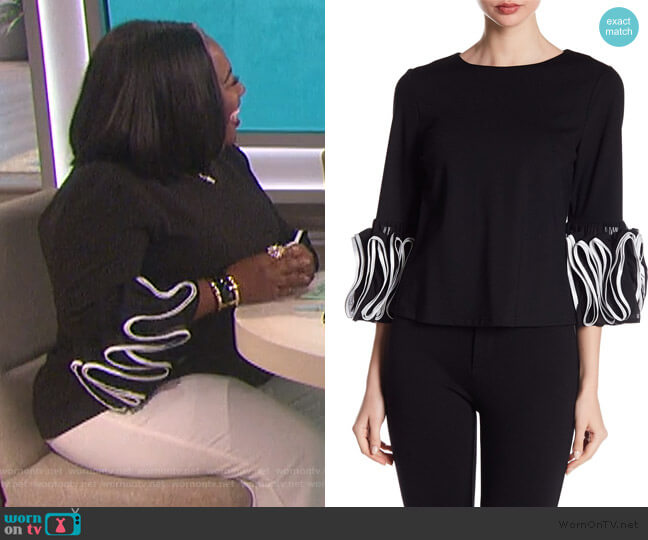 3/4 Sleeve Layered Ruffle Blouse by Gracia worn by Sheryl Underwood on The Talk