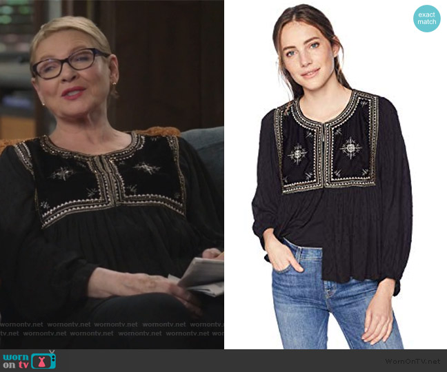 Nixi Holiday Jacket by Velvet by Graham & Spencer worn by Joan Short (Dianne Wiest) on Life in Pieces