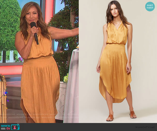 WornOnTV: Carrie’s gold smocked dress on The Talk | Carrie Inaba ...