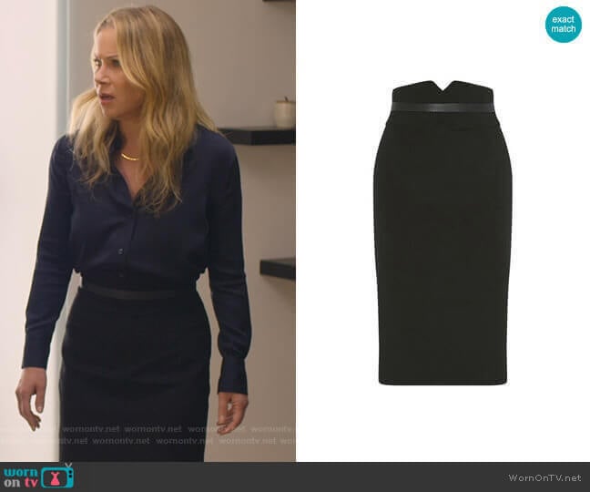 High-Waisted Pencil Skirt by Karen Millen worn by Jen Harding (Christina Applegate) on Dead to Me