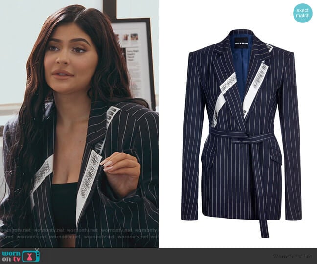 Navy Pinstripe Wool Jacket by House of Holland worn by Kylie Jenner on Keeping Up with the Kardashians