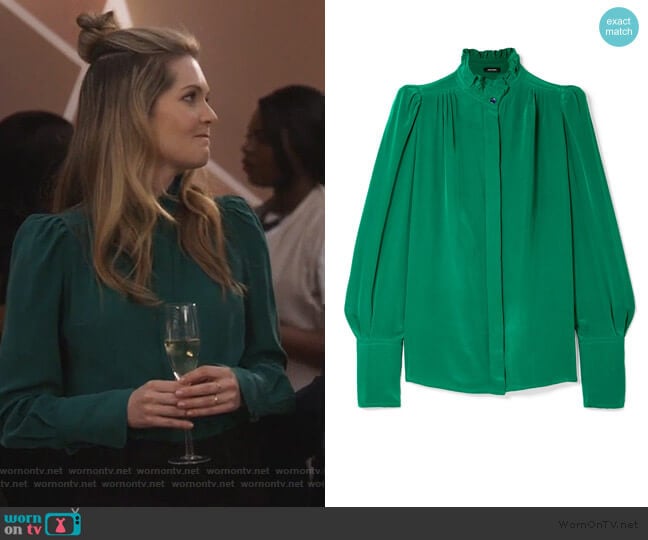 Lamia ruffle-trimmed silk blouse by Isabel Marant worn by Sutton (Meghann Fahy) on The Bold Type