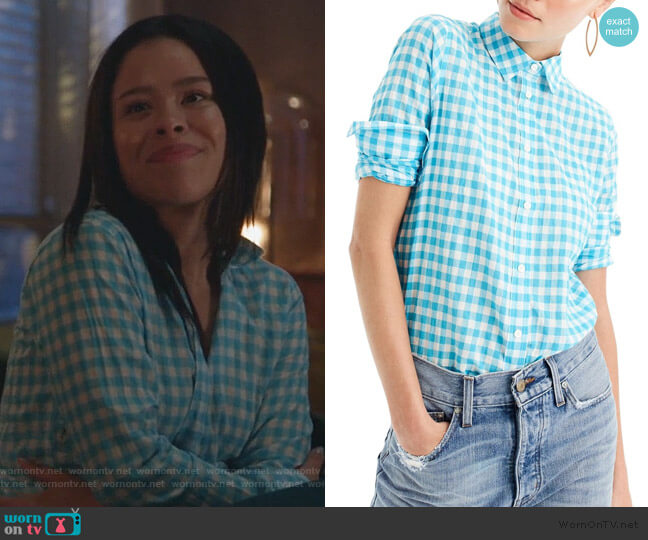 Crinkle Gingham Boy Shirt by J. Crew worn by Mariana Foster (Cierra Ramirez) on Good Trouble