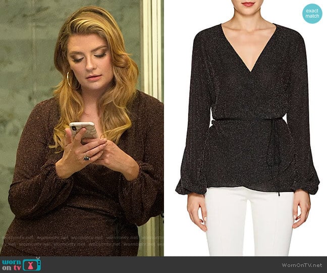 Juan Carlos Obando Metallic Jersey Wrap Top worn by Mischa Barton (Mischa Barton) on The Hills New Beginnings