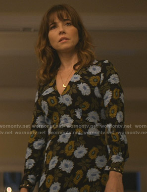 Judy's black floral dress on Dead to Me
