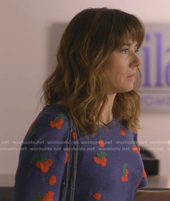 Judy's blue embroidered cherries tee on Dead to Me