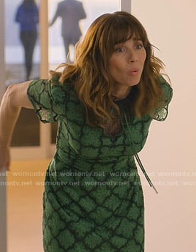 Judy's green lace tie neck dress on Dead to Me