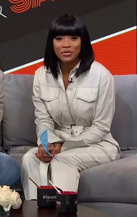 Keke's white belted jumpsuit on GMA Strahan And Sara