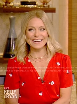 Kelly's red floral wrap dress on Live with Kelly and Ryan