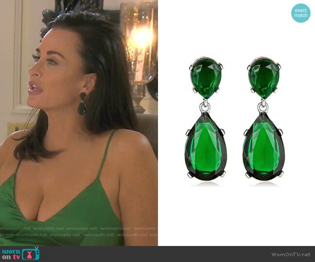 Emerald-Color Teardrop Earrings by Kenneth Jay Lane worn by Kyle Richards on The Real Housewives of Beverly Hills