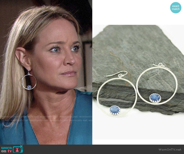 KimJakumDesigns Serenity Silver Kyanite Hoops worn by Sharon Collins (Sharon Case) on The Young & the Restless