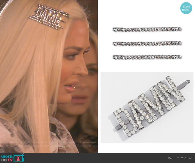 Damn Rhinestone Bobby Pin and Rhinestone Bobby Pins by Kitsch worn by Erika Jayne on The Real Housewives of Beverly Hills