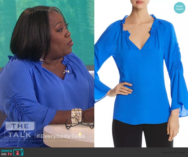 Carolina Bell-Sleeve Silk Blouse by Kobi Halperin worn by Sheryl Underwood on The Talk