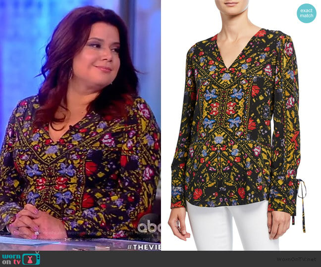 Liana Printed V-Neck Blouse by Kobi Halperin worn by Ana Navarro on The View