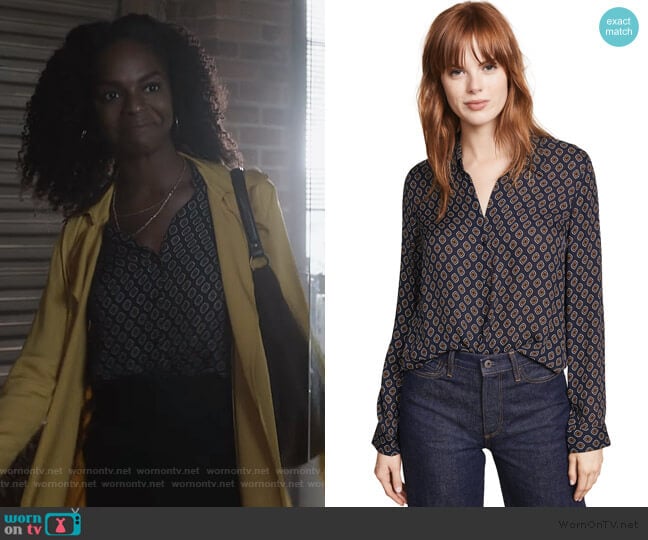 Nina Blouse by L'Agence worn by Angela Archer (Samantha Marie Ware) on What/If