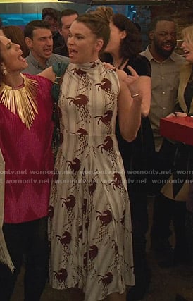 Liza's white horse print dress on Younger