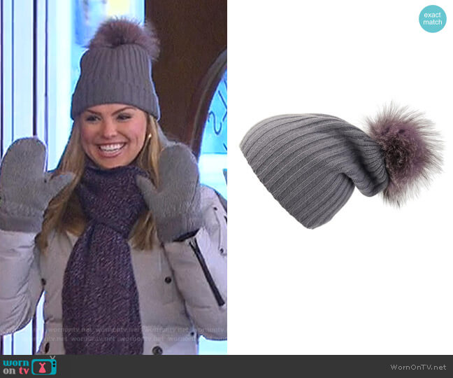 Ribbed Hat with Lilac Pom-Pom by Loveknitz worn by Hannah Brown on The Bachelorette