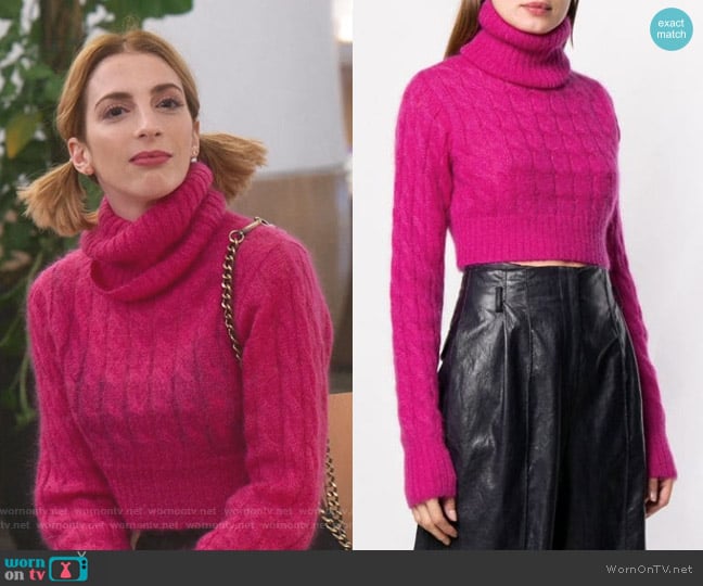 Turtleneck Cable Knit Sweater by Matthew Adams Dolan worn by Lauren (Molly Bernard) on Younger