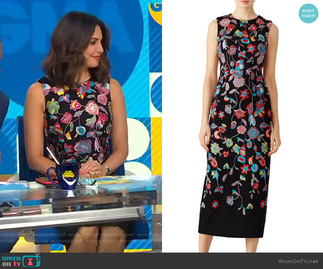 Multi Floral Embroidered Dress by ML Monique Lhuillier worn by Cecilia Vega on Good Morning America