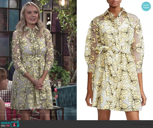 Reality Floral-Embroidered Organza Shirt Dress by Maje worn by Abby Newman (Melissa Ordway) on The Young and the Restless